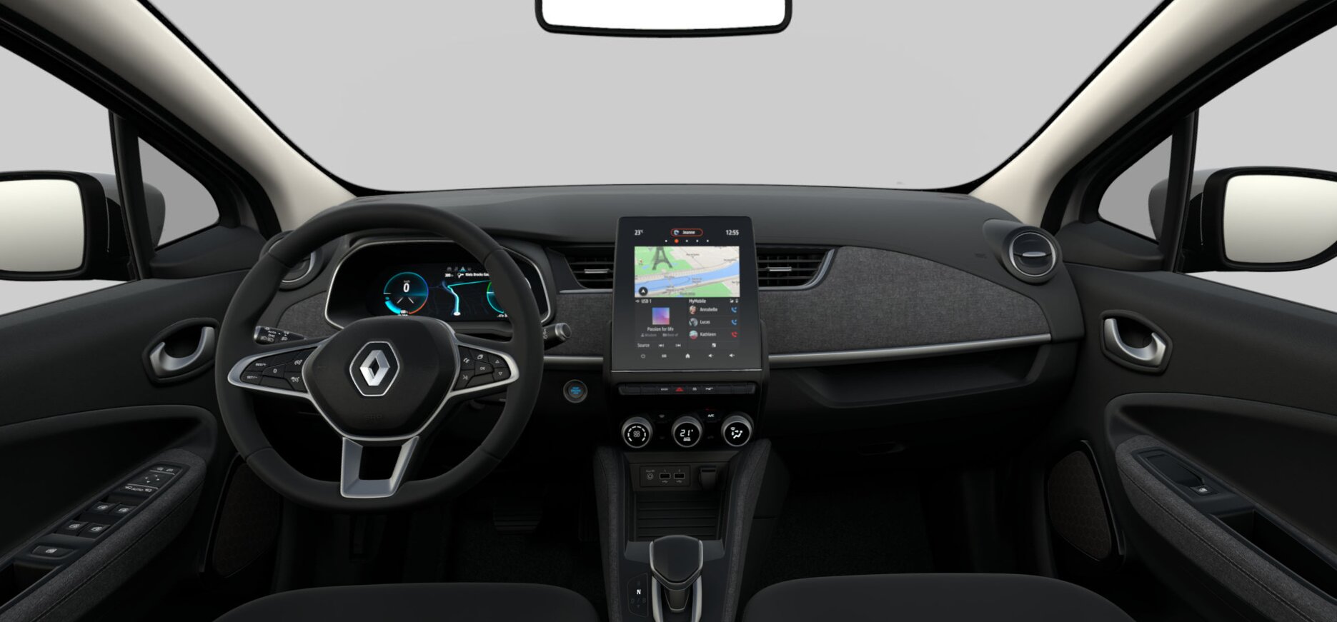 Renting Finders Renault ZOE Zen Branco Glaciar Carro Eletrico Automatico Interior